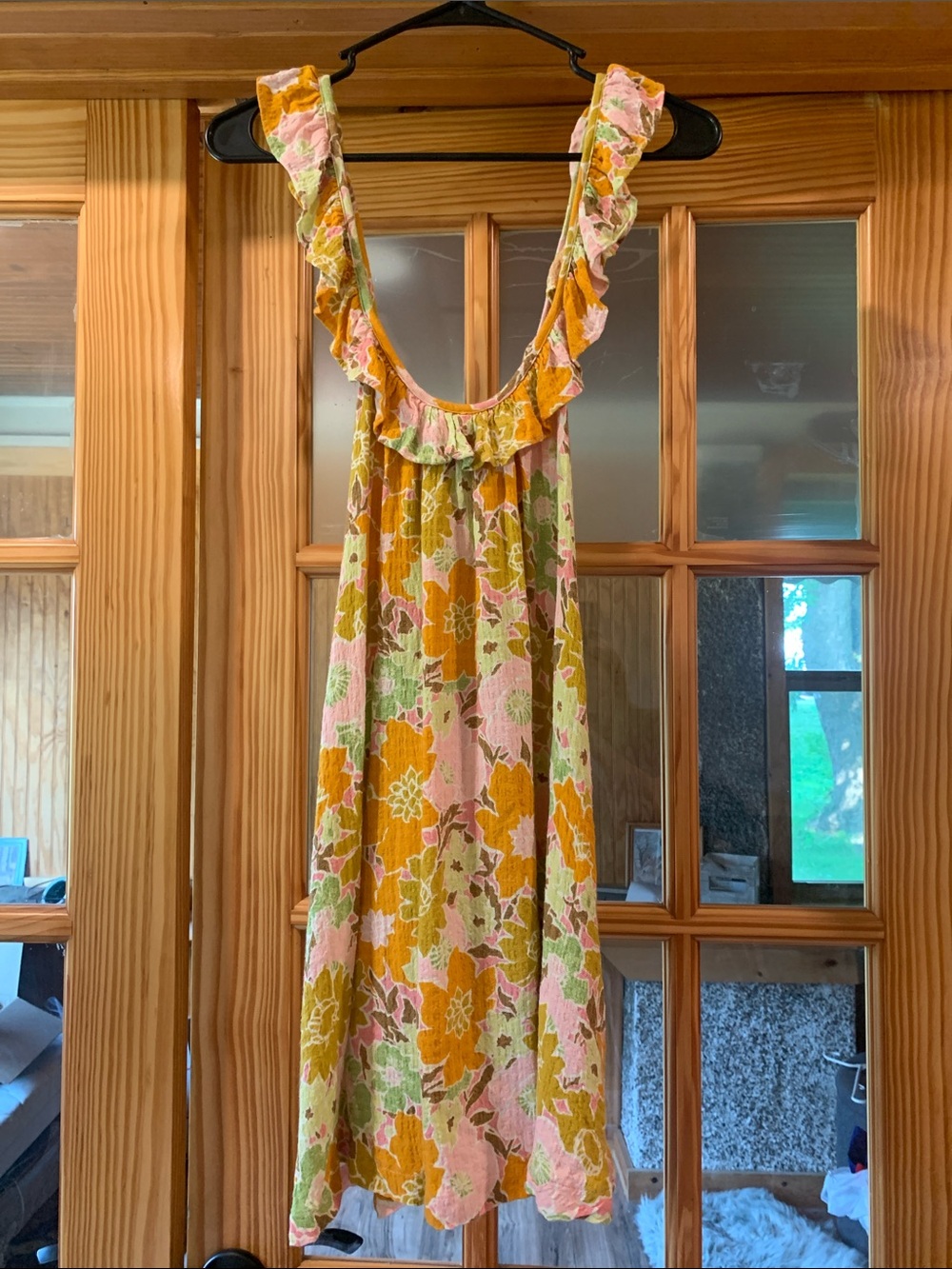 Urban Outfitters UO Desert Flower Ruffle Cotton Criss Cross Back Mini Dress XS